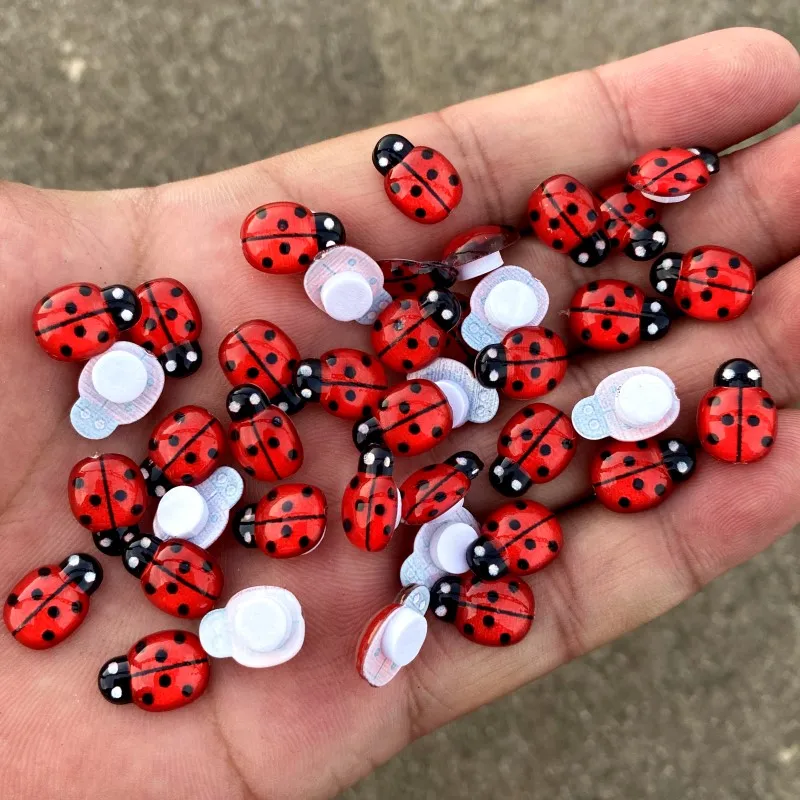 Red Acrylic Ladybug Self-Adhesive Stickers Home Wedding Party Decor Handicrafts Halloween Gifts DIY Potted Plants Decor Supplies