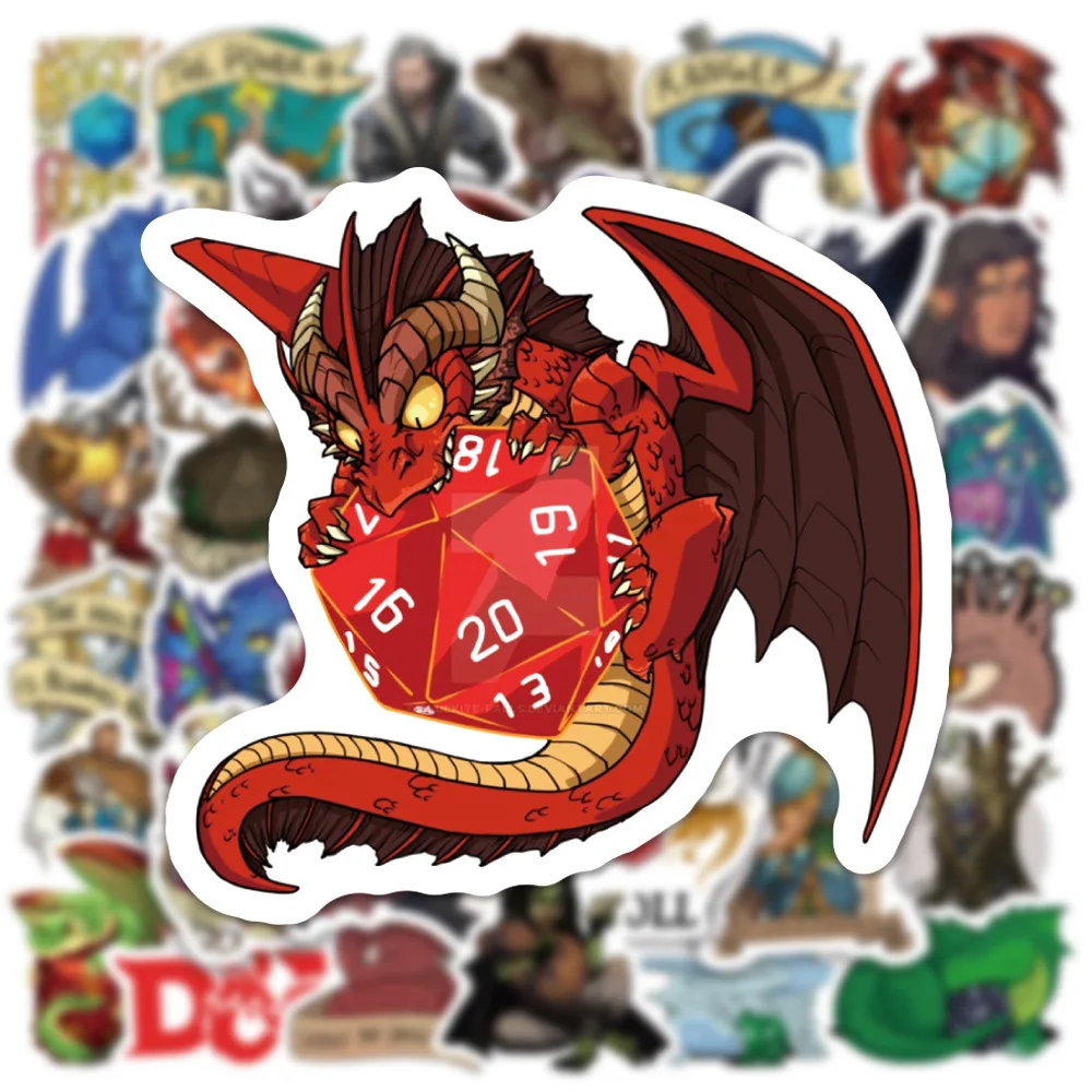 50Pcs Dungeons DND Dragons Gifts Stickers Pack, Dragon Stickers for Kids Teens Adults Glueewee Vinyl Waterproof Stickers