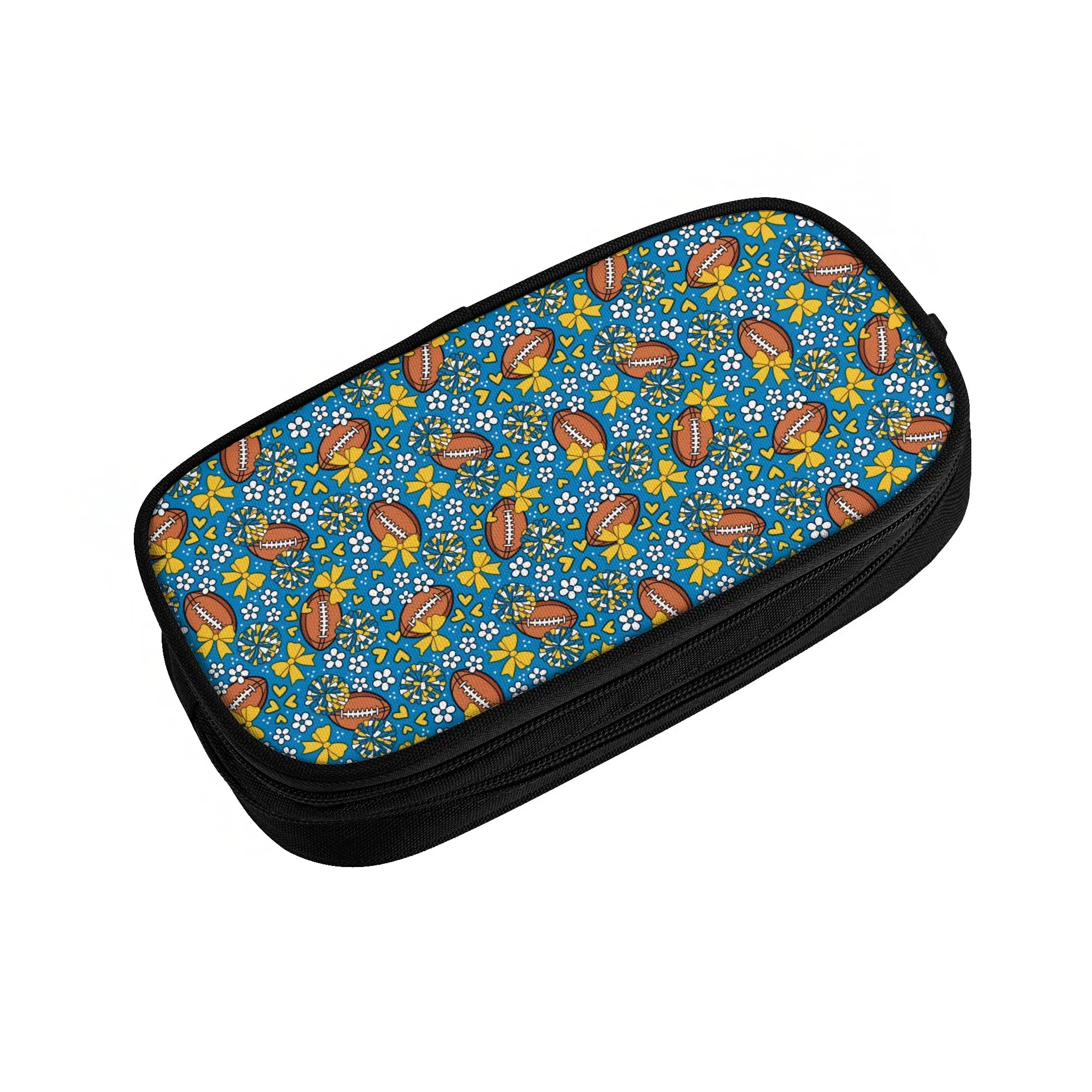 Cute Cheer Bows Rugby Union Football  Pencil Case for Boys Girls Blue Yellow  Large Storage Pen Box Bag School Supplies