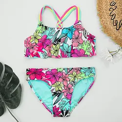 Floral Girl Swimsuit Kids Flounce Two Piece Children's Swimwear 5-18 Years Teenage Girl Bikini Set Girls Bathing Suit Beachwear