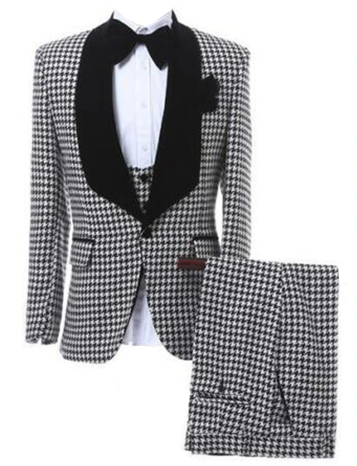 

Men's 3 Pieces Houndstooth Suit Wedding Formal Tuxedo One Button Jacket Waistcoat Trousers