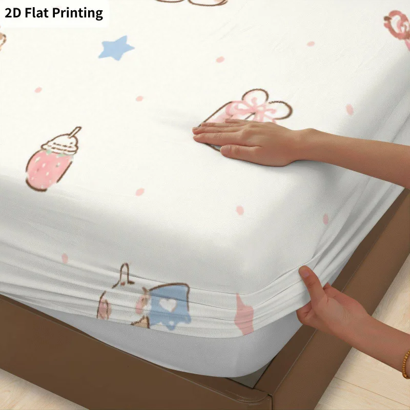 3Pcs Pastel Bear Pattern Fitted Sheet Three Piece Set (1*Fitted Sheet + 2*Pillowcases, Coreless), Bedding Set