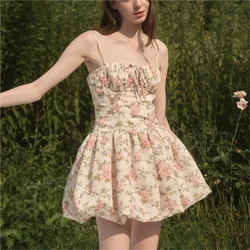 Summer dress 2024 women evening party mini dresses elegant floral bodycon dress korean fashion ruffle Cami dress backless