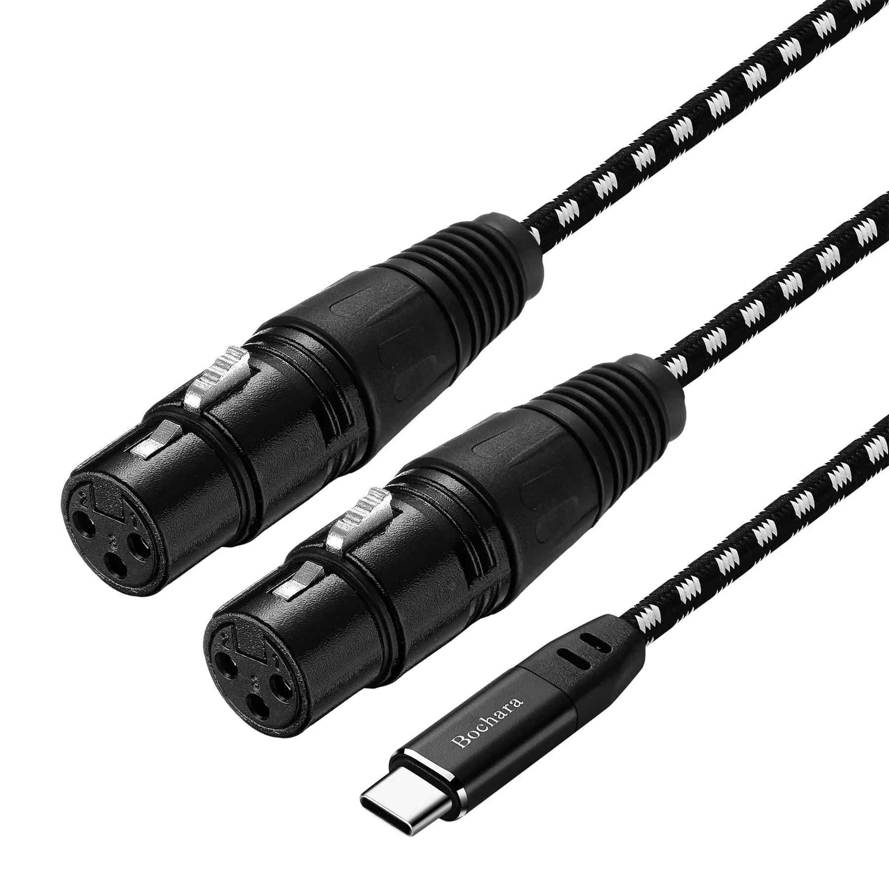 Bochara Braided Type C ถึง Dual XLR หญิง OFC เอาต์พุต/อินพุตสายสัญญาณเสียงชิปเซ็ตในตัวฟอยล์ + Braided Shielded 1.5m