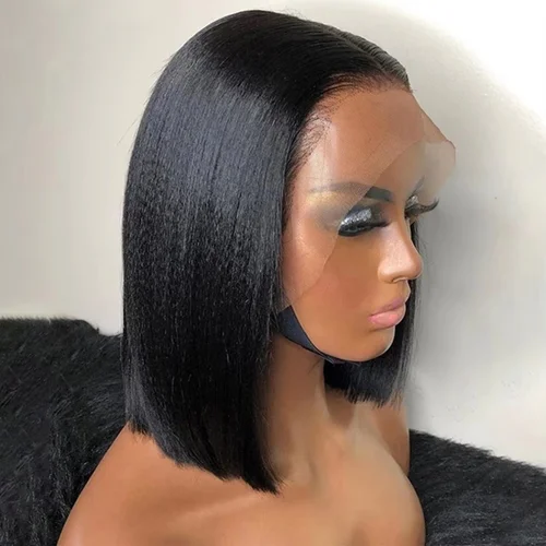 Pelucas de cabello humano Bob corto liso brasileño de 200% de densidad transparente 4x4 cierre Frontal de encaje 13x4 peluca Frontal de encaje recto Bob