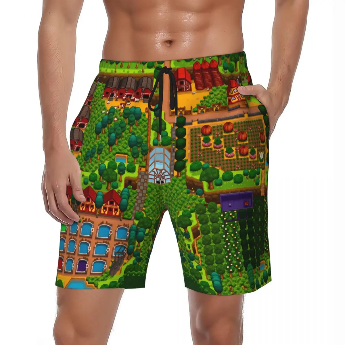 Шорты-трансформеры Stardew Valley Game Forest Farm Layout Board Shorts, летние пляжные шорты в стиле Y2K, мужские спортивные быстросохнущие плавки для фитнеса