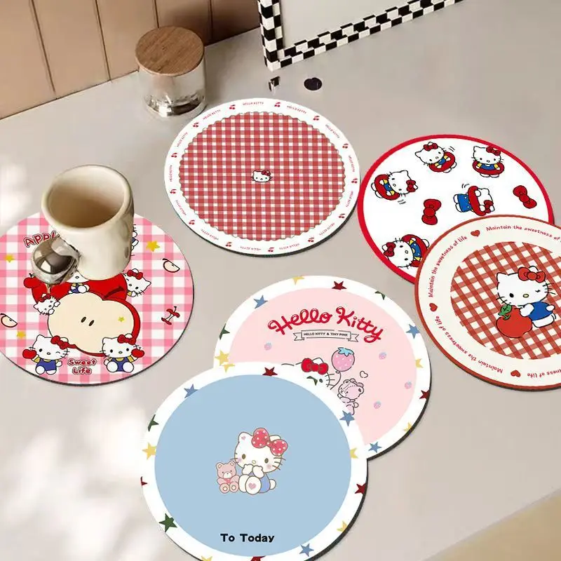 Hello Kitty Leather Coasters, Cute Cartoon Heat-Insulating Pads, Waterproof and Non-Slip Mats, Desktop Stain-Resistant and High-Temperature Resistant Cup Mats