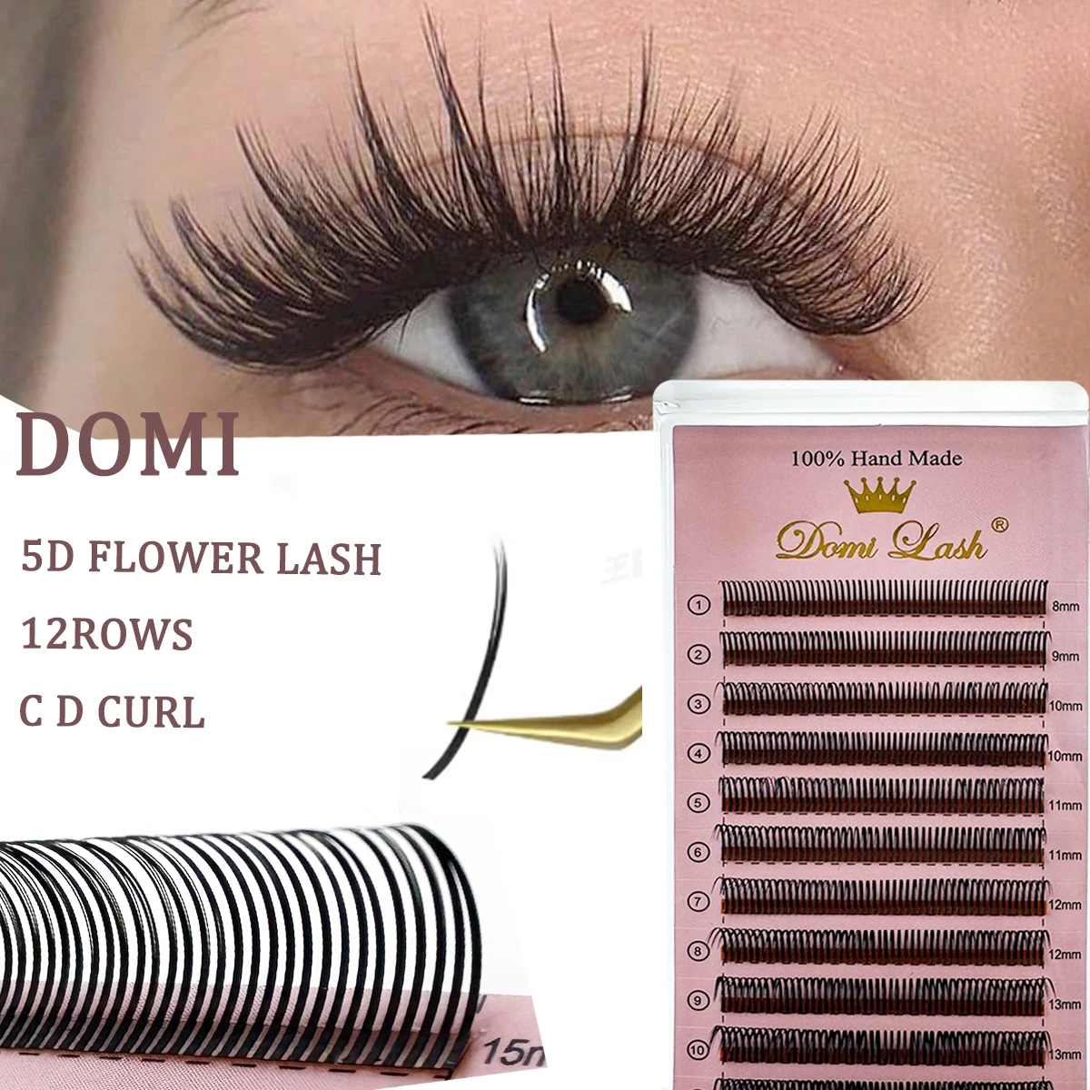 Domi 5D-Blumenwimpern, Wimpernverlängerung, Kaffee-Spike, flauschige Volumenfächer, dünne, vorgefertigte Cluster, Feen-Flora-Wimpern für Schönheit