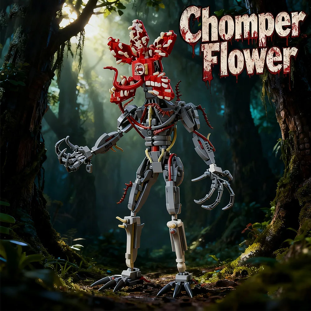 858pcs Chomper Flowers/Ferocious Fly Trap/Cannibal Flower Building Block Toy Set, DIY Handmade Collectible with Christmas Gift