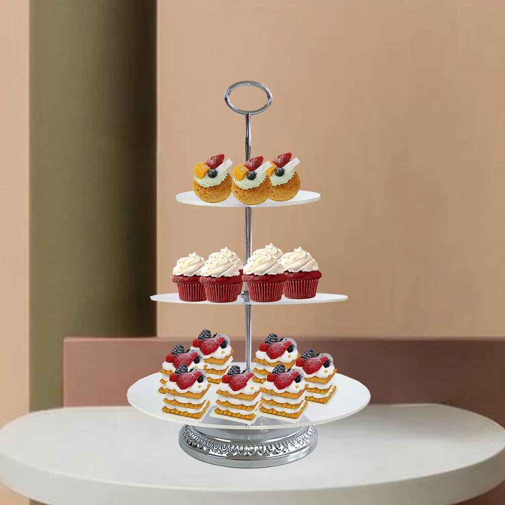 Dessert Cupcake Stand . 3 Tier Cup Cake Holder Tower for Tea Party/Birthday/Weeding, Acrylic Tiered Serving Tray with Metal Rod