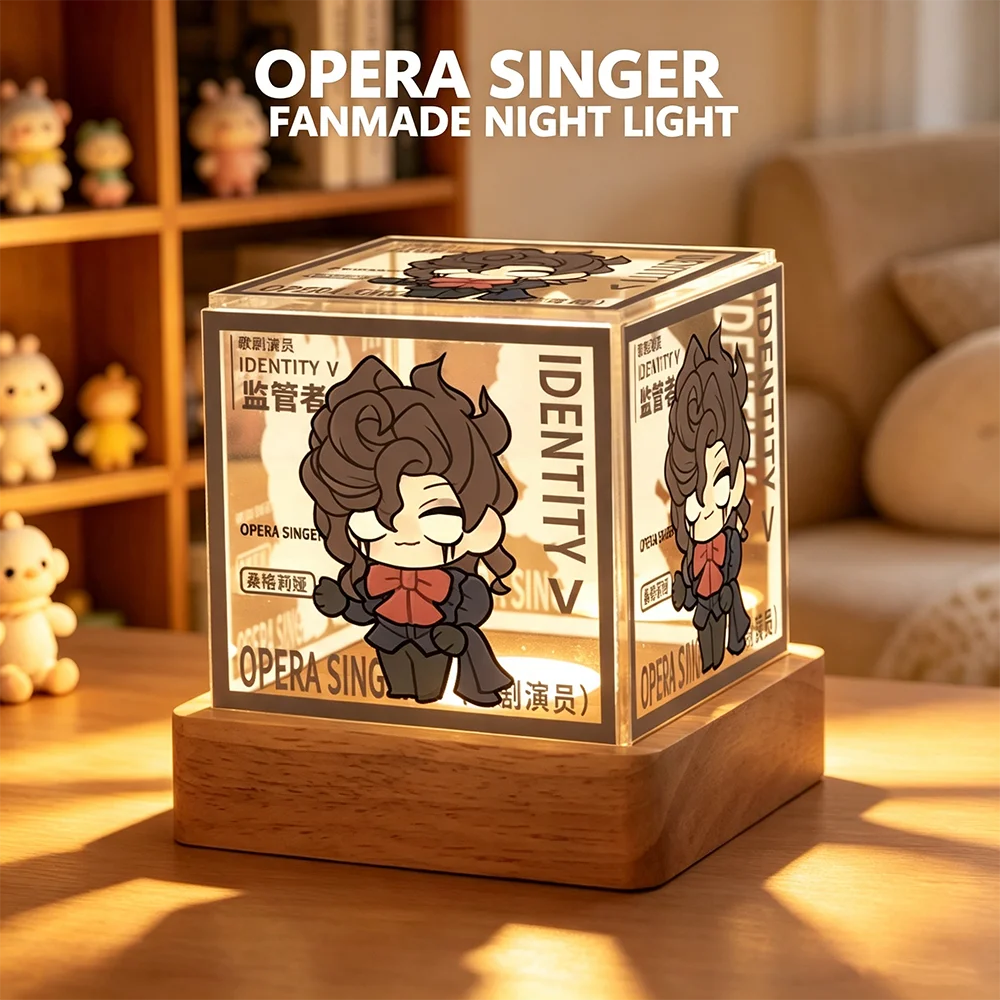 Lámpara de Noche con Figura de Cantante de Ópera Versión Q, Alimentada por USB, Brillo Ajustable, Lámpara de Acrílico en Forma de Cubo, Adorno de Escritorio, Regalo Navideño