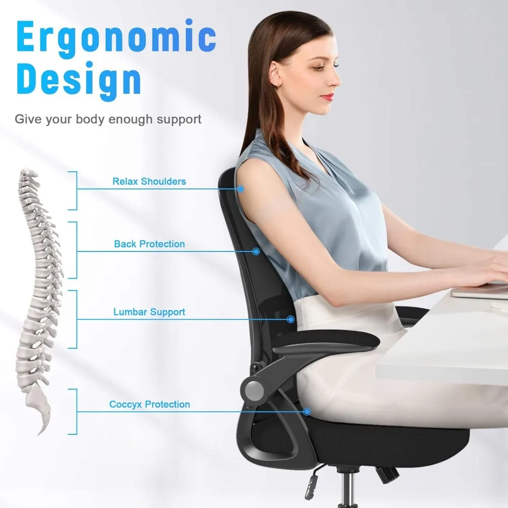 Ergonomic Mid-Back Office Chair with Adjustable Height, Swiveling Desk Chair featuring Flip-Up Armrests and Lumbar Support
