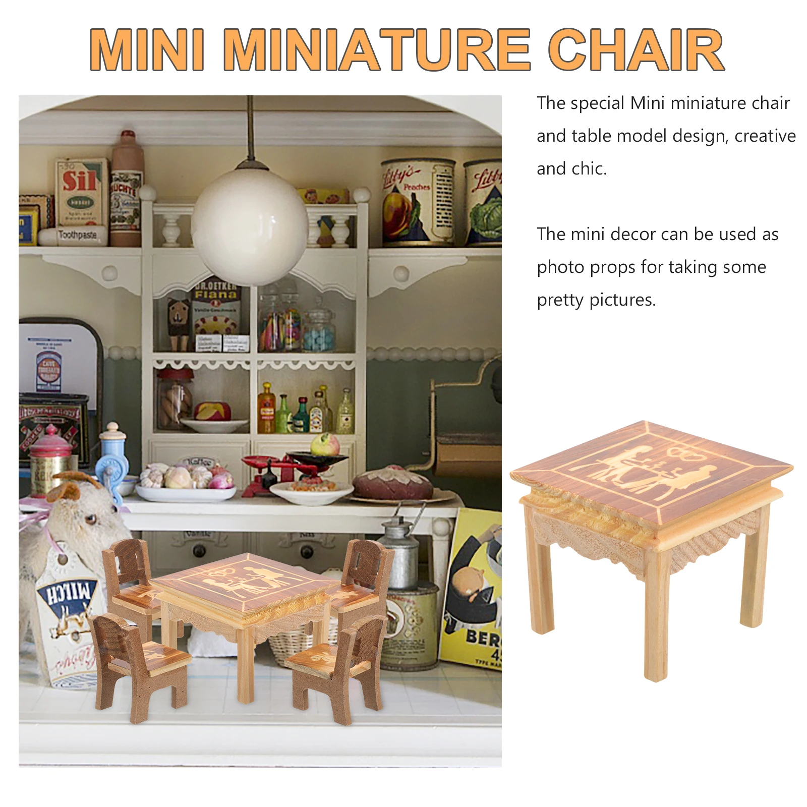 1 ensemble de mini table et chaise en bois pour la maison, la cuisine, la maison de jeu, décoration, simulation, accessoire de jeu pour enfants