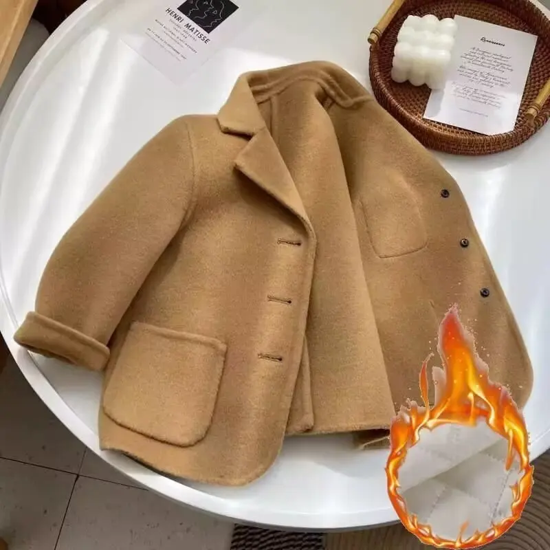 

New 2025 Korean VersionWinter Woolen Jacket For Boy Fashion Thickening Handsome Mid-Length Keep Warm Casual Children's Clothing