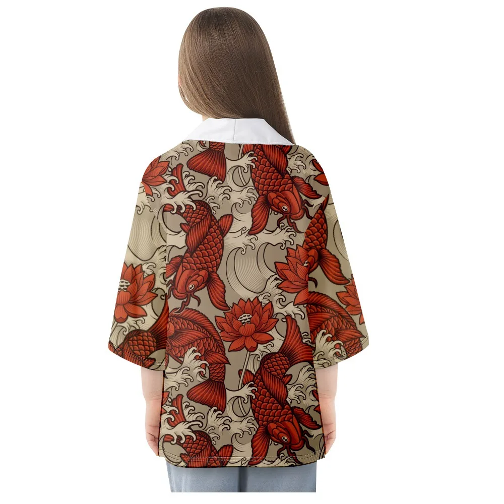 Fashion Fish Lotus Flower Print Haori Shirts Streetwear Harajuku Men Women Cardigan Tops Beach Yukata Japanese Kimono Plus Size