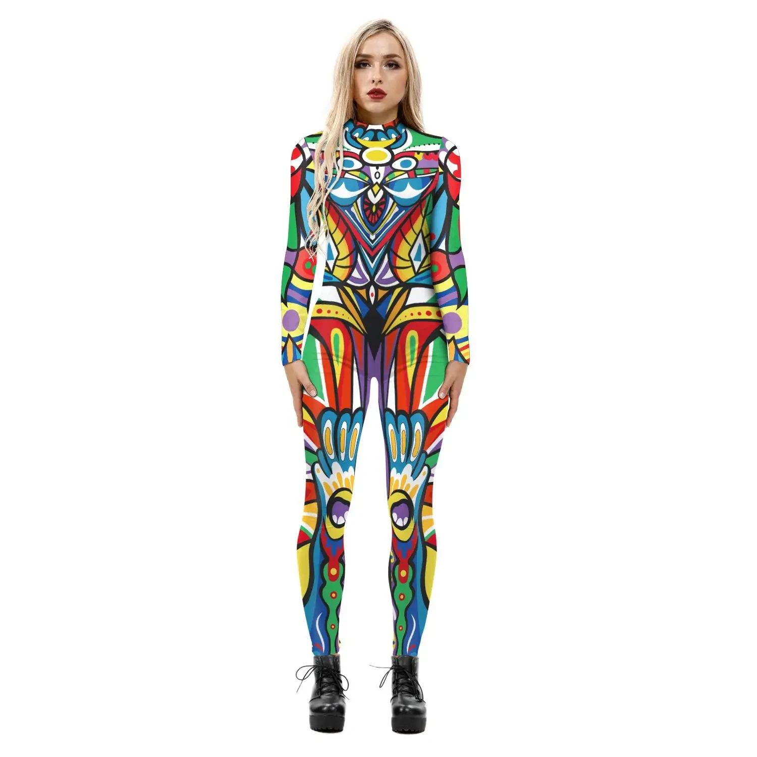 

Halloween Animal Tiger Colorful Camouflage Print Adult Costume Role Play Family Carnival Party Women's Bodysuit Tights Jumpsuits