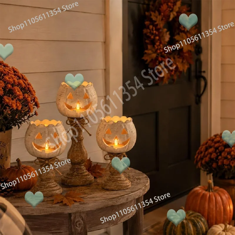 Halloween Candle Holder, White Pumpkin Tealight Candle Holders Farmhouse Pumpkin Tea Light Candles