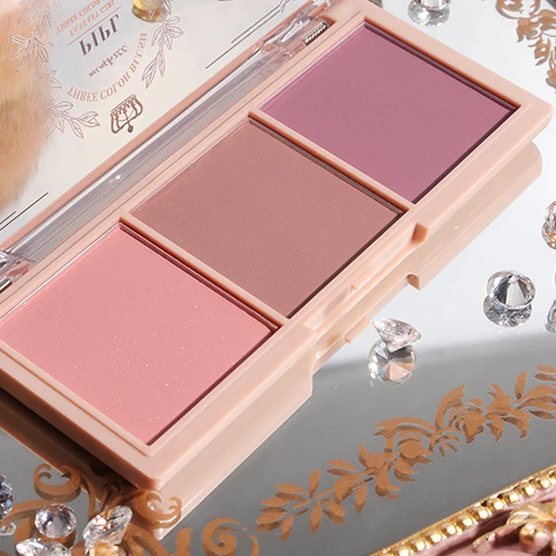 Three Color Blush Nude Makeup Natural Matte Milk Tea Color Orange Long Lasting Rouge  Makeup Blush Palette