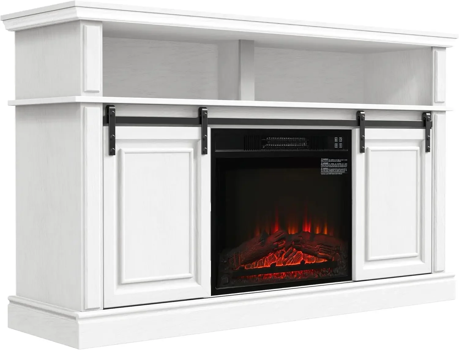 

Fireplace Entertainment Center, White TV Stand for 65 inch with 23'' Electric Fireplace, Highboy Farmhouse Cabinet Sliding