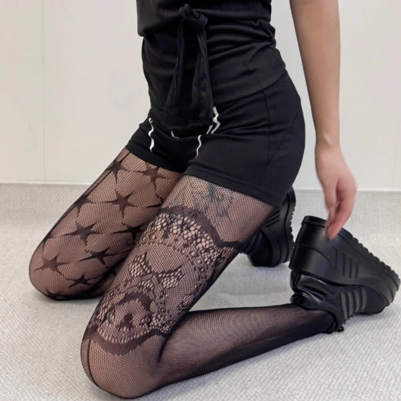 

Women's Hollow Mesh Stockings Jacquard Asymmetric Star Pattern Thigh Highs Fashion Decorative Socks for Daily Party Outfits
