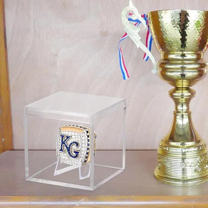 Clear Acrylic Championship Ring Display Case Cube Holder Dust Protection Transparent Storage Box for Sports Memorabilia Baseball Basketball Fan Souvenir (2.1 X 2.1 X 2.1)
