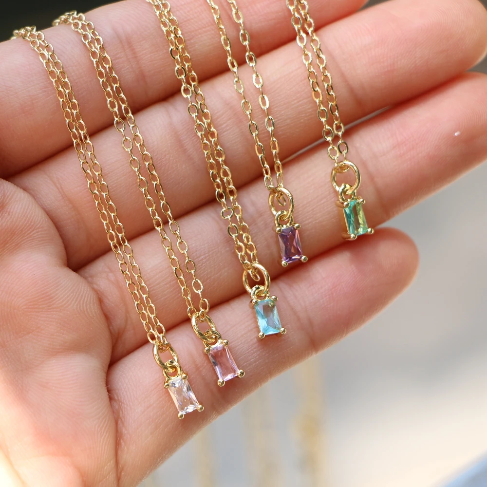 

10PCS, Tiny Micro Pave Cz Square Charm Delicate Cute Lovely Women Girl Dainty Chain Gift Simple Necklace