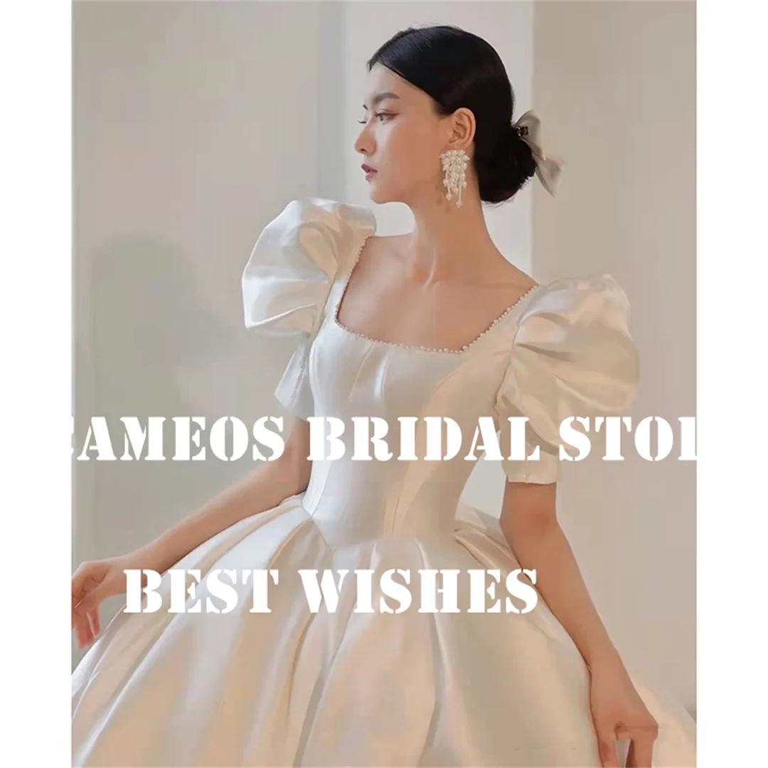 

SONDR Custom Made Ball Gowns Wedding Dresses Square Neck High End Short Sleeves Satin Brides Gowns Ivory Women Bridal Dresses