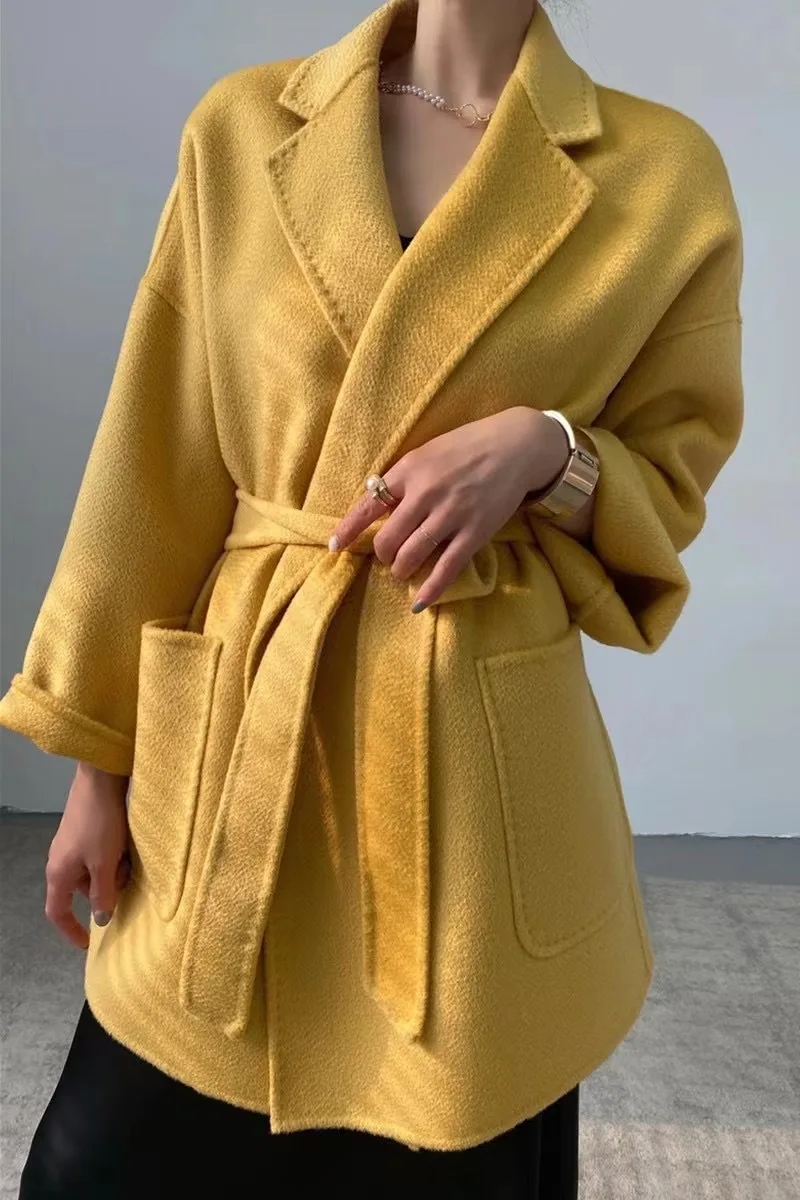 NONE 2024 Winter Casual Einstellbare Taille Wolle Mantel Frauen Wasser Wellen Woolen Mantel Jacken weibliche Neue Herbst Kamel Mantel Pendeln 4