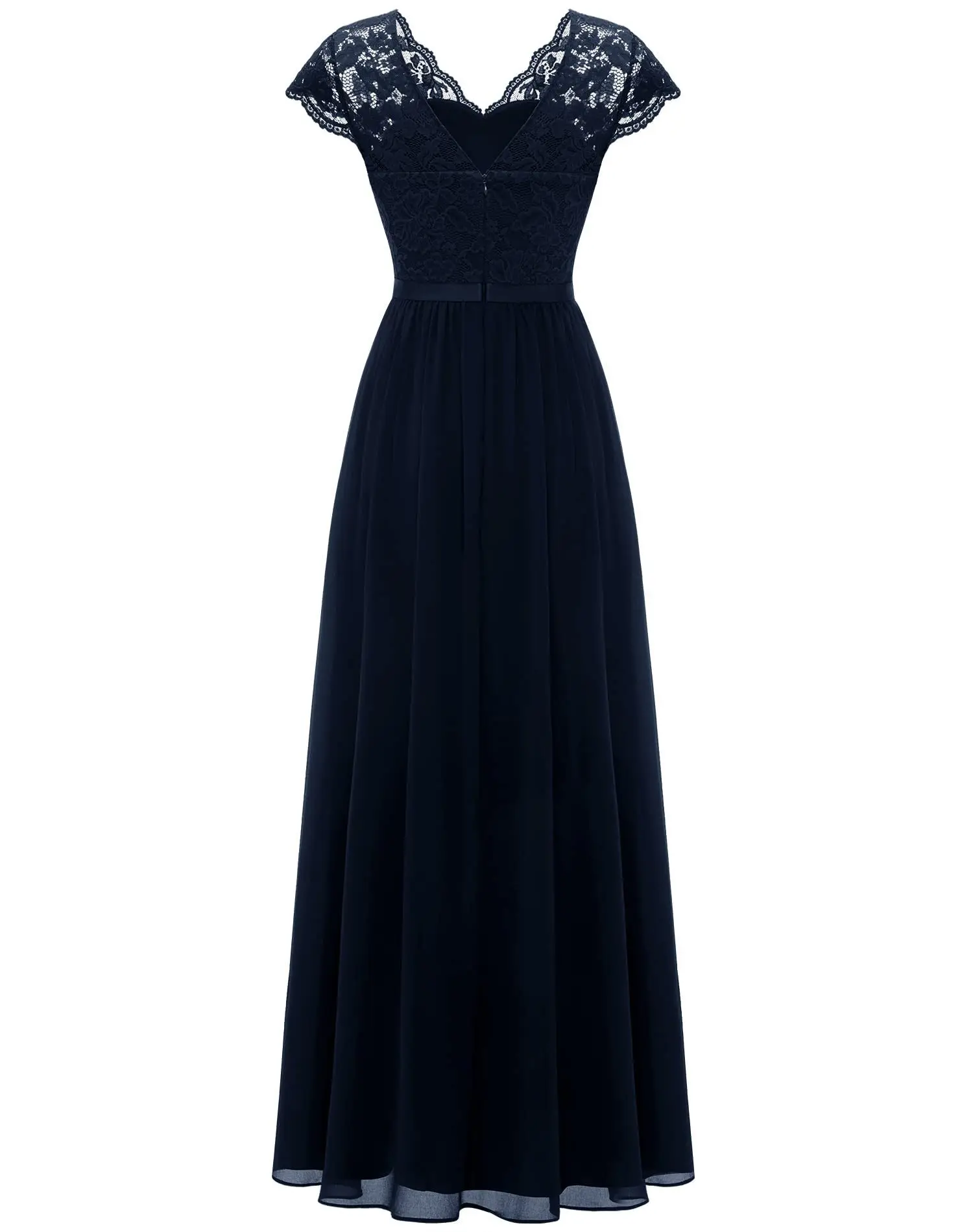 Lace Edge Splicing Chiffon Double V-neck Long Formal Evening Dress