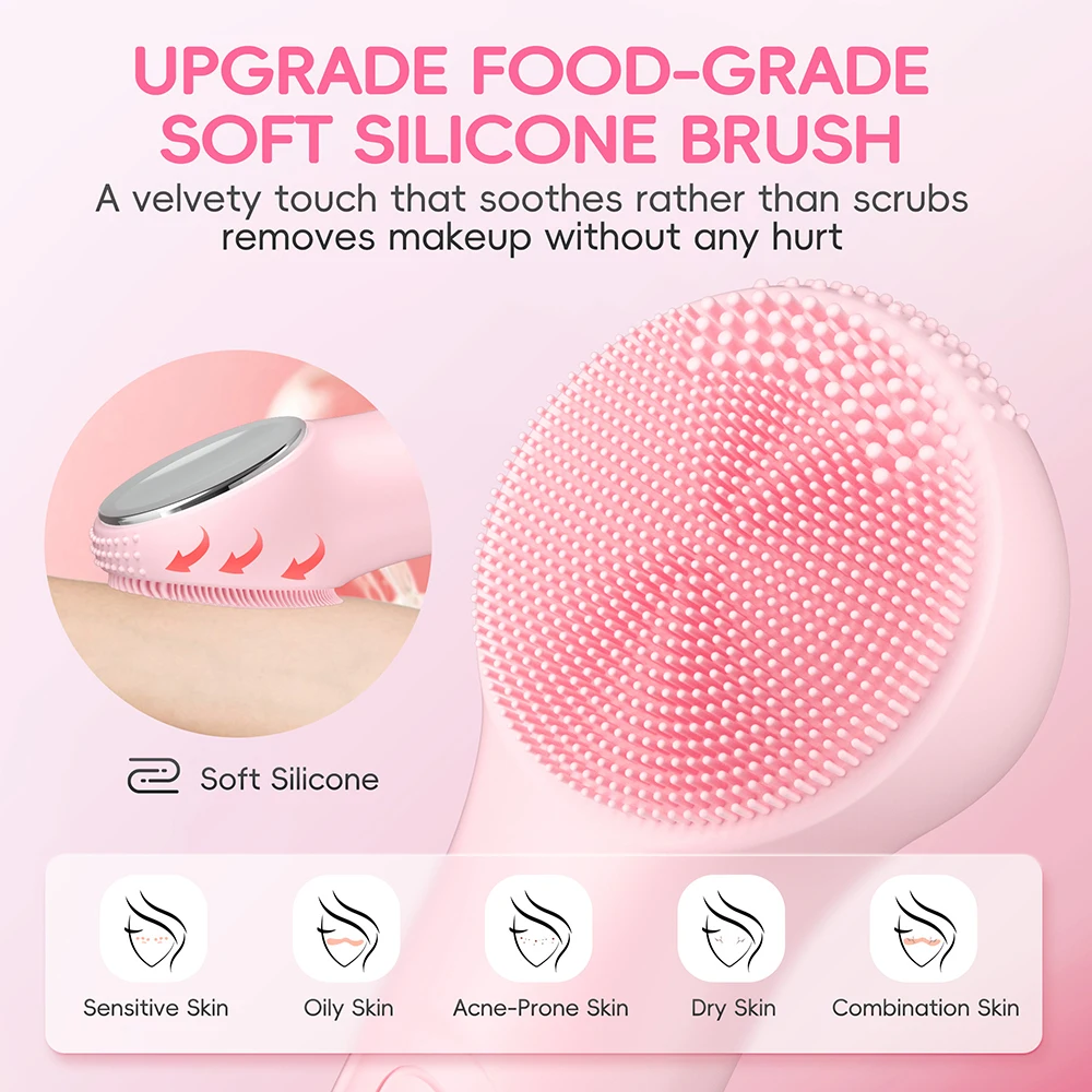 แปรงทำความสะอาดผิวหน้าโซนิคใหม่ ปี 2025 พร้อมระบบสั่นสะเทือนและให้ความร้อน ขัดผิวหน้า กันน้ำระดับ IPX6 ทำความสะอาดผิวหน้าได้ล้ำลึก 3 ระดับความเร็ว