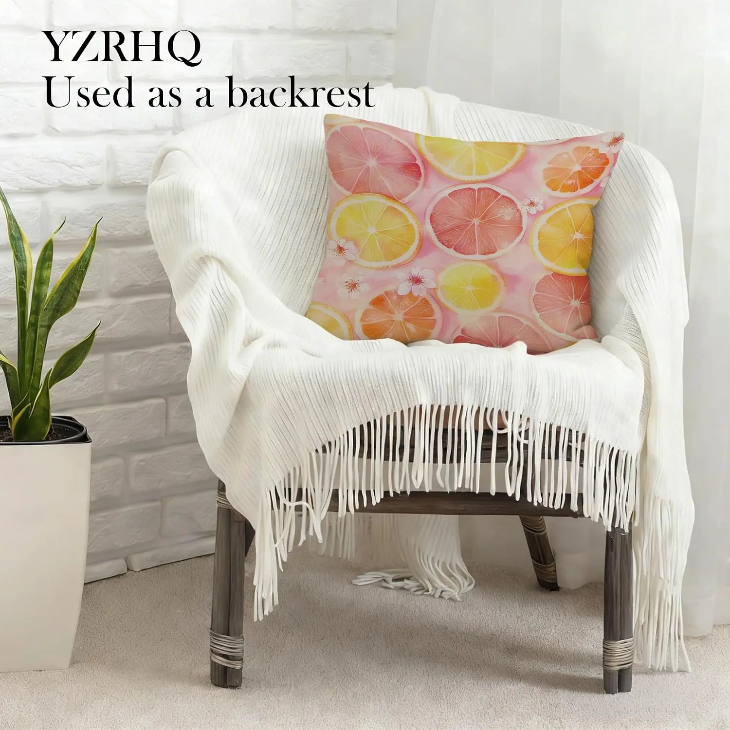 Pink Citrus Fruit Pillowcase, Lemon Grapefruit Slice Cushion Cover, Sweet Summer Home Decor, Pastel Floral Sofa Gift
