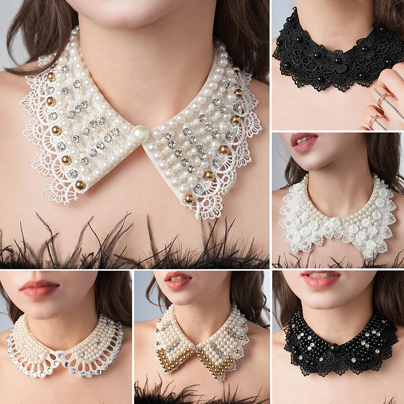 

Pearl Beaded Lace Trim Collar Ribbons Women Necklace Wedding Jewelry For Clothes Dress Beads Crystal Collar Wedding Jewelry