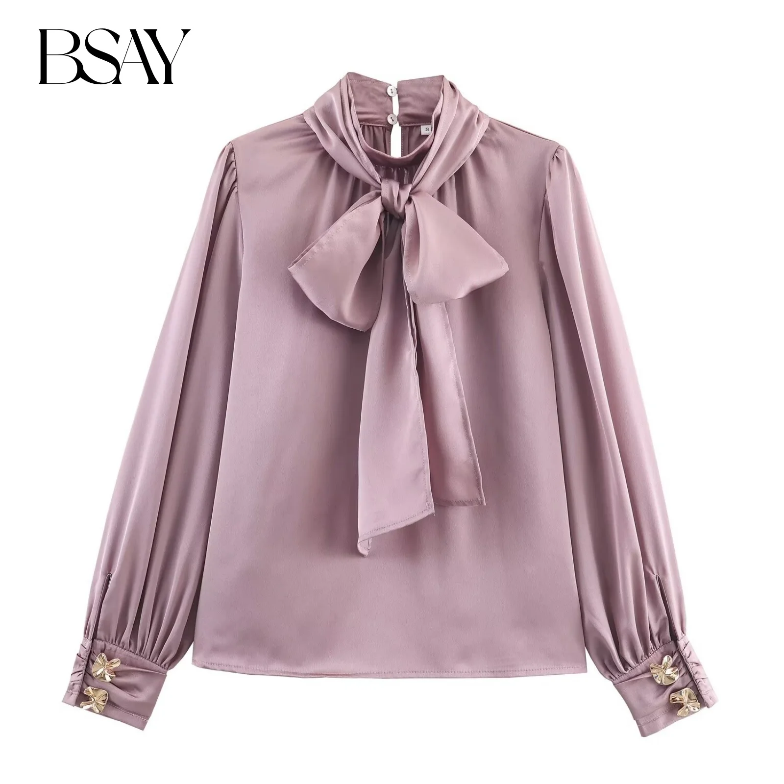 BSAY Bogen satin hemd frauen kleidung herbst 2025, neue Französisch stil Lose langärmelige blusen chic damen tops mujer