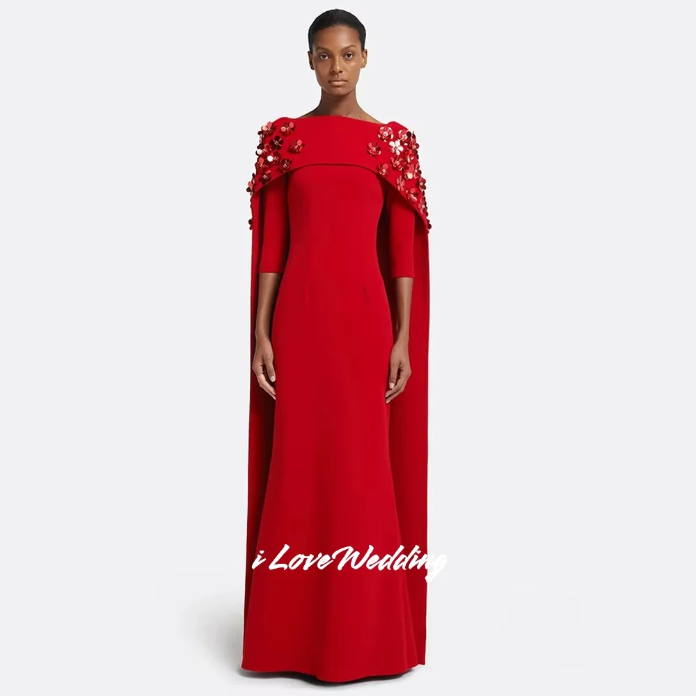 

Red Prom Dress Half Sleeves Shawl Mermaid Saudi Arabia Floor-length شارون سعيد Formal Party Dresses Pleated Customized