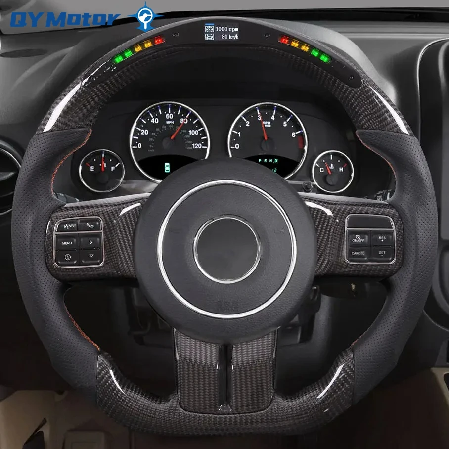 LED Display Real Carbon Fiber Steering Wheel Perforated Leather For Jeep Wrangler JK Compass Grand Cherokee 2011-2017