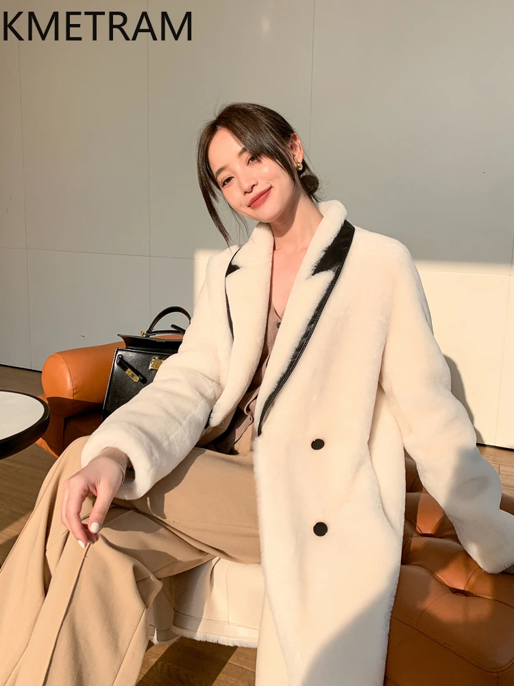 Damska kurtka z prawdziwej wełny owczej Merino, dwustronna, biała, długa, zimowa odzież damska 2025, futrzane kurtki