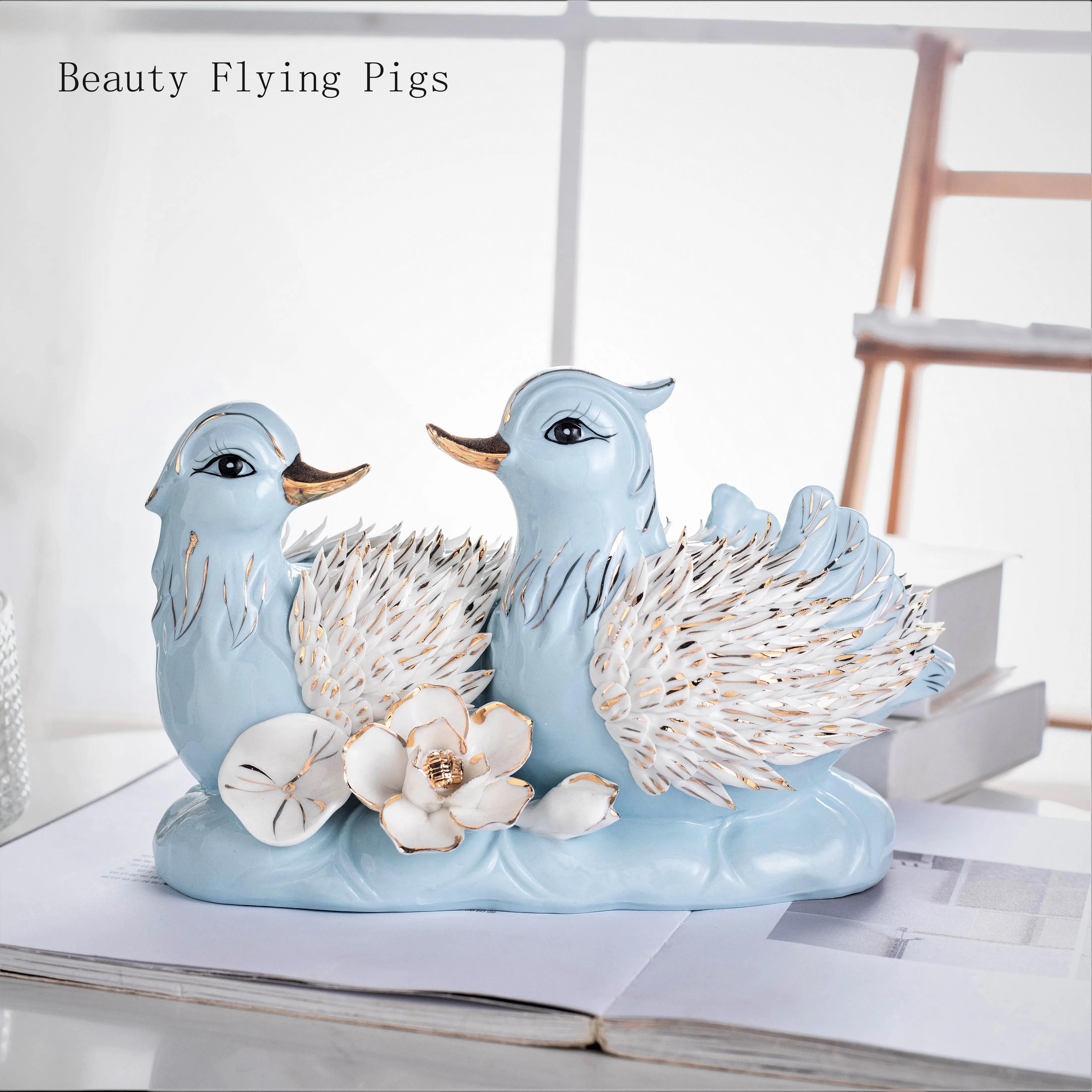 1PCS Ceramic Mandarin Duck Playing in Water for Wedding Gift Home Bedroom Wine Cabinet Craft Decoration