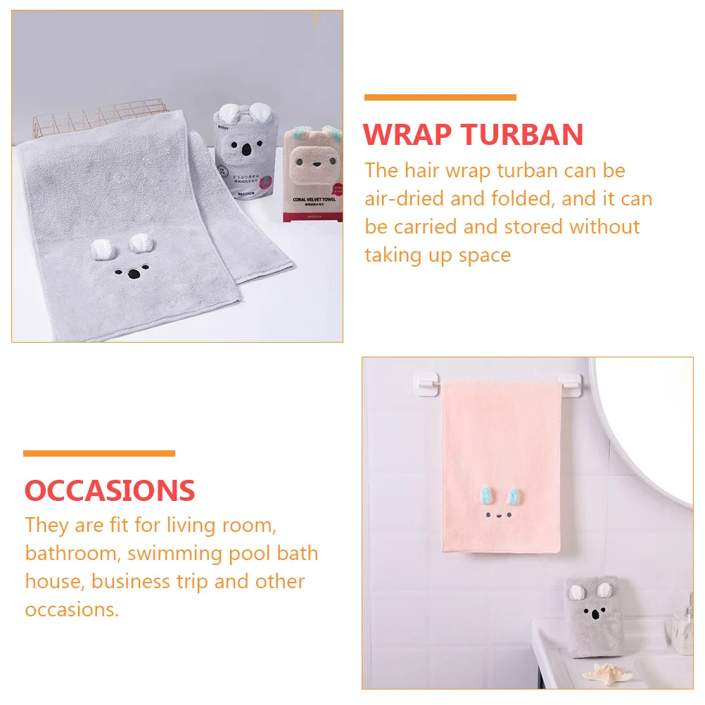 

2pcs Fast Drying Hair Towels Quick Dry Bath Wrap Turban Absorbent Women Cartoon Bear Bunny Light Pink Grey For Shower Swim