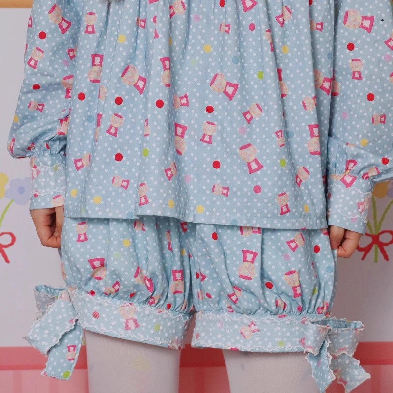 Japanese Women's Clothing Original Candy Printed Bow Lace Pumpkin Pants Summer Loose Thin Versatile Age-reducing Shorts Ladies