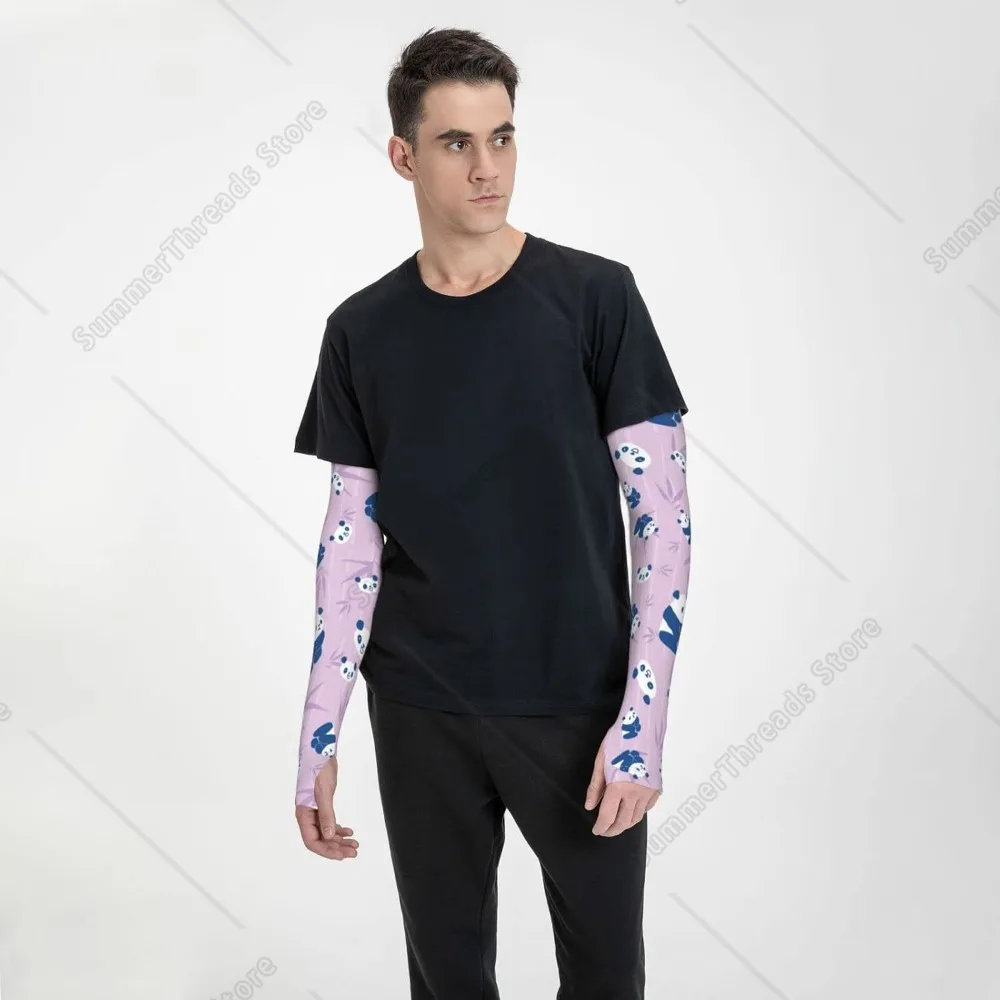 Bonito panda braço de bambu anti-uv jardinagem fazenda mangas de seda gelo antiderrapante tatuagem braço manguito para homem e mulher