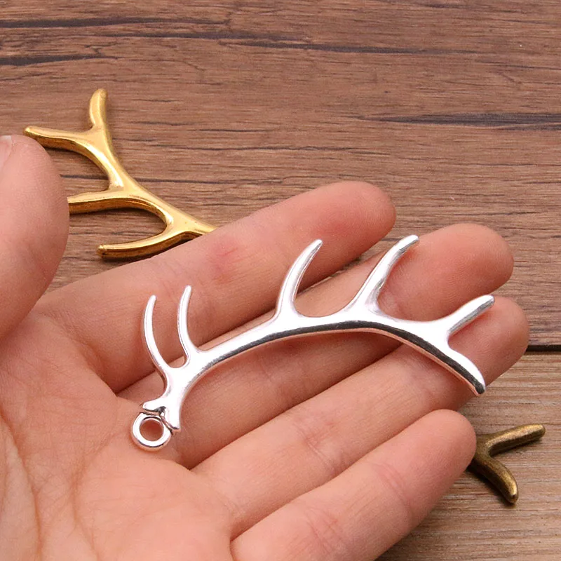 3PCS 30*65mm Metal Alloy 3 Color Antlers Deer Head Charms Animal Pendant For Jewelry Making DIY Handmade Craft