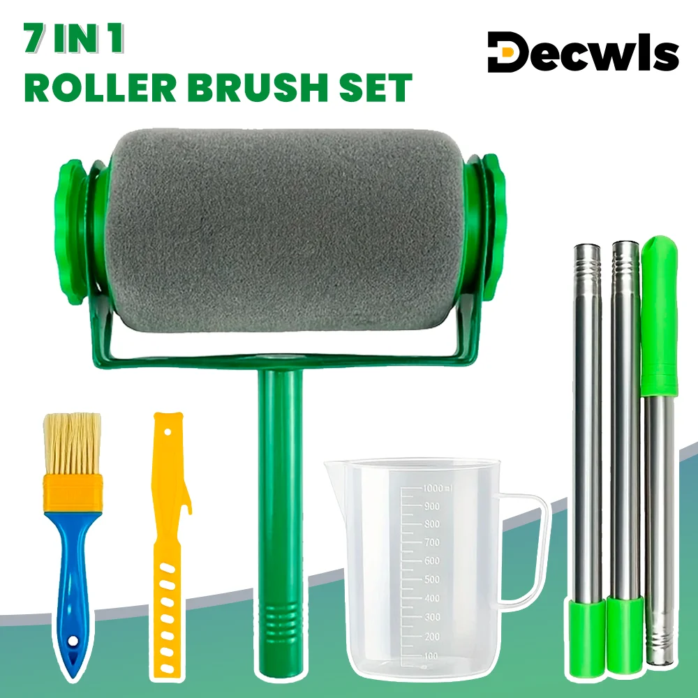 7-in-1 Multi-Purpose Paint Roller Brush Set,1000ml Paint Measuring Cup,1m Extendable Pole,Paint Roller Brush, DIY Painting Tools