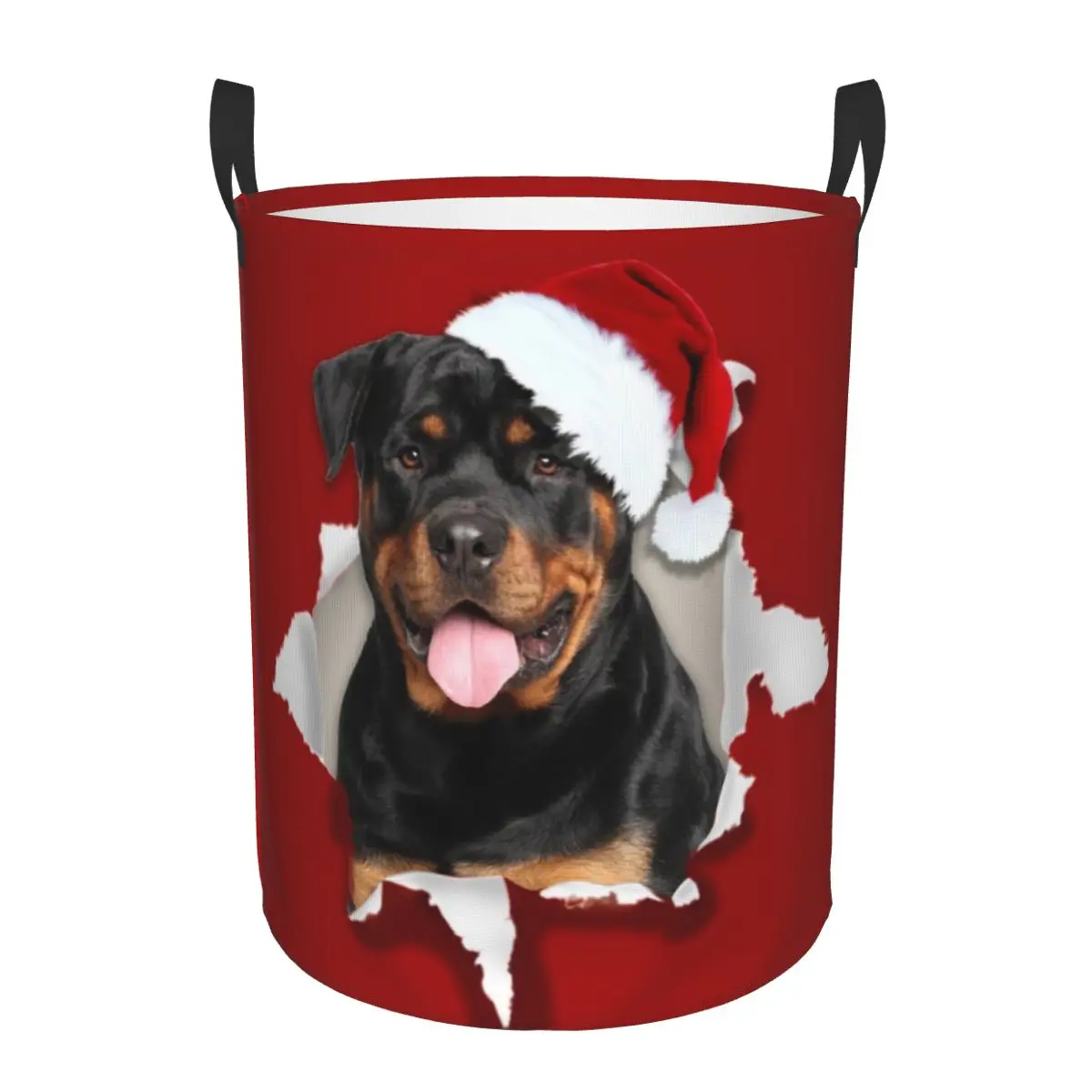 

Большая корзина для белья с рождественским дизайном Ротвейлера и Санты, забавная корзина для хранения одежды и игрушек для любителей собак, идеально подходит для Рождества