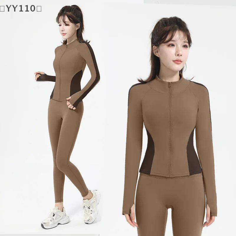

〔YY110〕Women's Stand Collar Zipper Outerwear Yoga Pants Two-Piece Set Slim Fit Sports Top Long Sleeve Fitness Suit