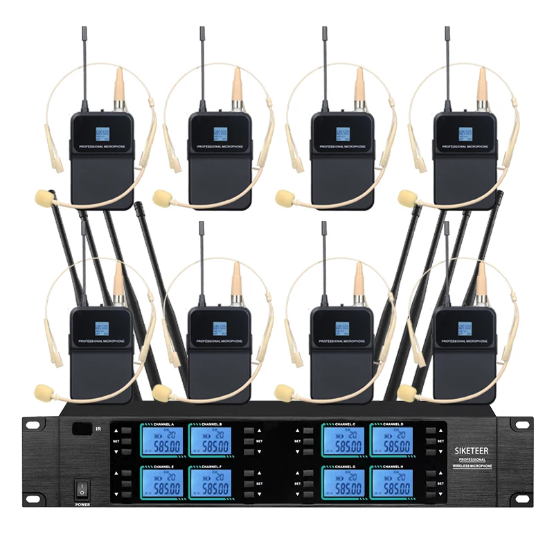 ميكروفون لاسلكي احترافي UHF، ميكروفون مكثف فوق الأذن، مناسب لعروض المسرح وكلام الكنيسة.