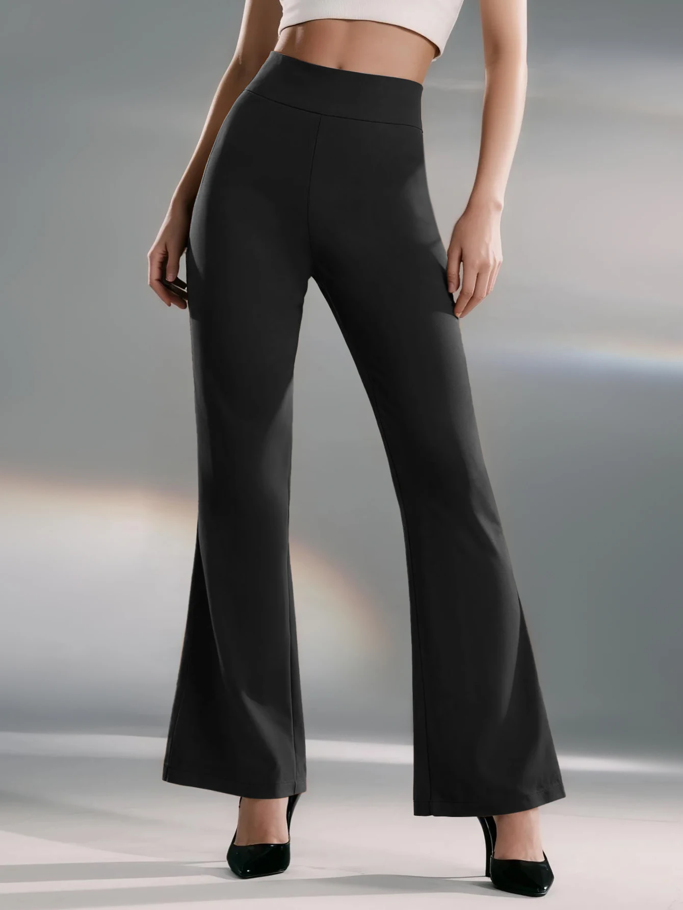 

Расклешенные брюки полной длины с высокой талией для женщин, удобные повседневные эластичные мягкие брюки выходного дня на каждый день