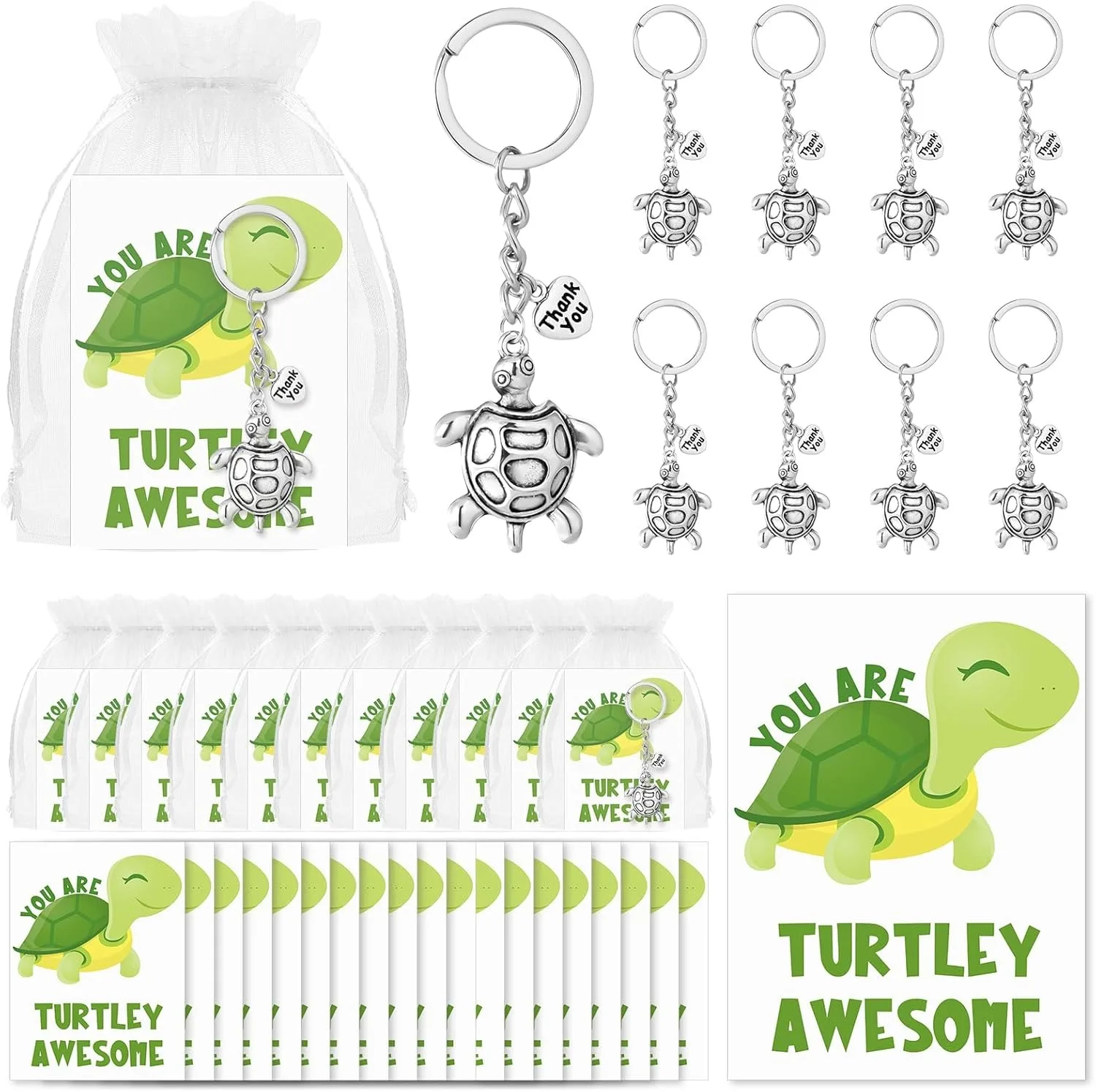 10/20 ensemble de porte-clés tortue cadeaux d'appréciation de noël porte-clés tortue avec cartes d'incitation sacs en Organza pour les amateurs de tortues