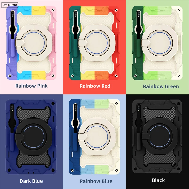 

For Samsung Tab S7 S8 S9 FE+ Plus S10+ Ultra SM-X920 SM-X620 X820 X520 Pull Ring Stand Strap Tablet Case Shockproof Rugged Funda
