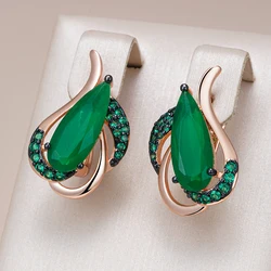 Kinel Luxury Green Natural Zircon English Earrings For Women 585 Rose Gold and Black Plating Crystal Flower Daily Fine Jewelry