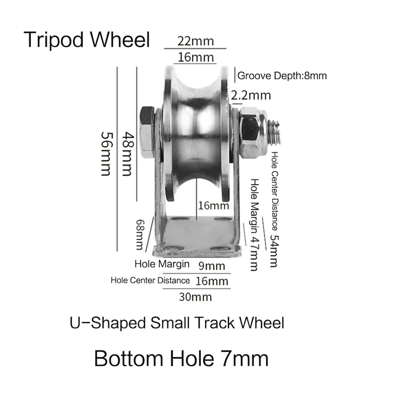 Rodas de porta deslizante de aço inoxidável, rolos U-Slot, Heavy Duty, Smooth Rolling, Dual Bearing Plate Rodízios, 2in, 304